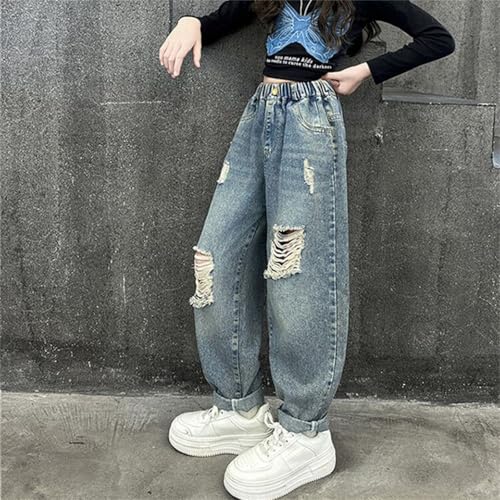 Big Girls Ripped Jeans Pants Casual Baggy Wide Leg Pants Kids Girls' Cool Loose Fit Distressed Denim Pants2