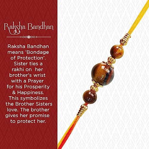 Image of Shubhanjali Crystal Beads Rakhi for Brother | Handmade Healing Crystal Stone Designer Rakhi for Bhaiya | Raksha Bandhan Gift Set with Roli Chawal, Kumkum, Greeting Card & Potli