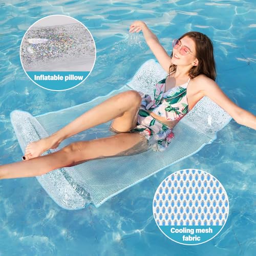 KBIBCK 3 Stück Pool Spielzeug, Aufblasbare Wasserspielzeug mit 1 Aufblasbares Schwimmbett, 1 Aufblasbare Glitter Wasserbälle, 1 Schwimmring mit Pailletten für Sommeraktivitäten im Freien Wasserspiele