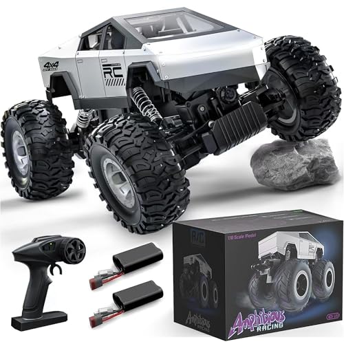 2026 New RC Truck 1:16 Scale | 4WD All Terrain Off-Road Remote Control Car | Dual Motors | LED Headlights | Waterproof | 2.4GHz RC Rock Crawler | Toys for Kids & Adults Ages - Silver