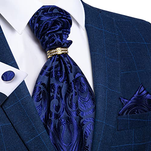 Image of DiBanGu Silk Woven Ascot Cravat with Pocket Square Set for Men | Paisley Ascot,Wrinkle-Resistant,Silky Smooth,Easy to Match,Cufflinks,Tie Ring,Wedding,Ceremonies,Party Occasions,Banquet
