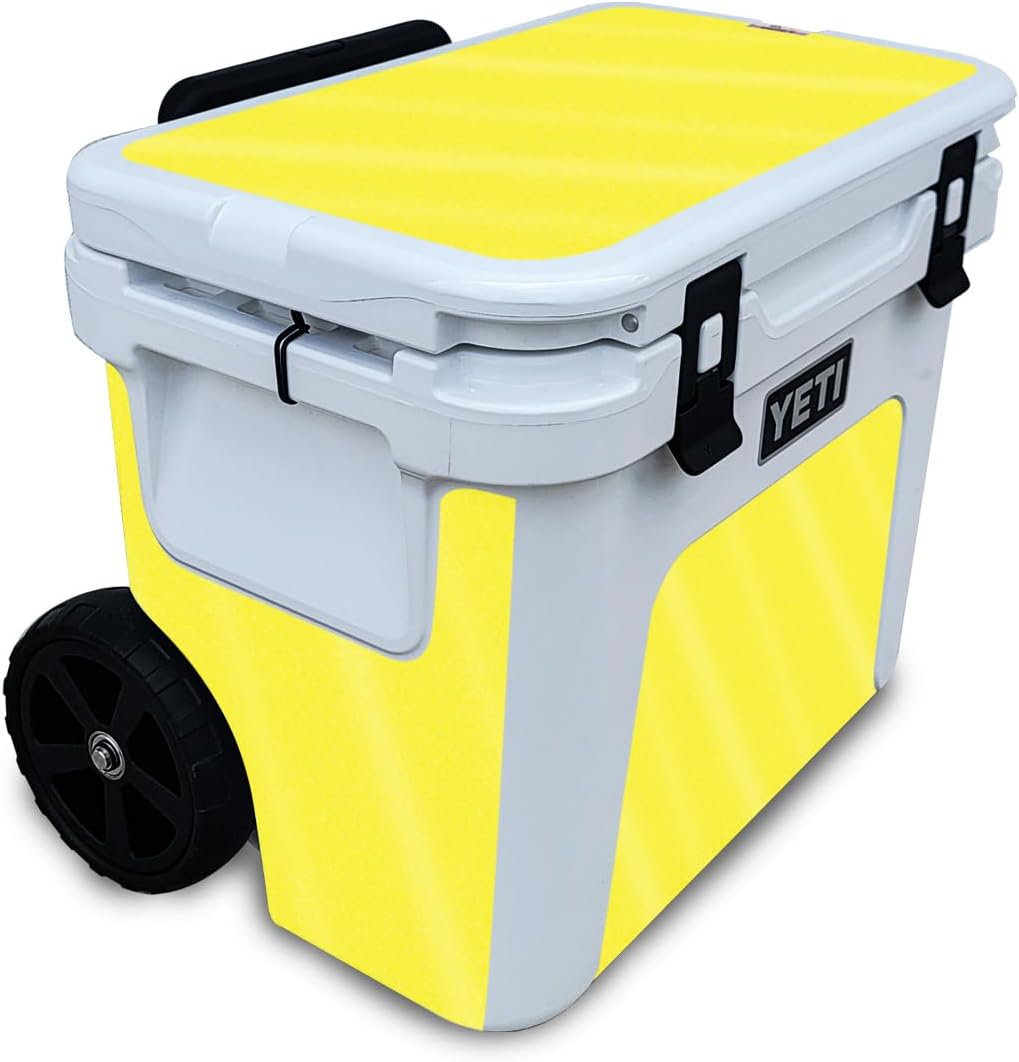 Carbon Fiber Skin Compatible with Yeti Roadie 32 Wheeled Cooler - Solid Yellow - Premium 3M Vinyl Protective Wrap Decal Cover - Easy to Apply | Crafted in The USA by MightySkins