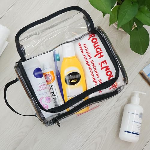 Rough Enough Clear Makeup Toiletry Bag Cosmetic Organizer Large Medicine Pouch with Zipper for Women Travel Accessories Essentials Pouch Toiletries Airport