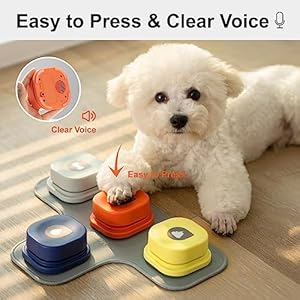   MEWOOFUN-Dog-Buttons-for-Communication-Starter-Pack-Recordable-Dog-Talking-Buttons-Set-Dog-Training-Speaking-Buttons-Dog-Clicker-with-Mat-Stickers-4-Packs-Rubber-Mat