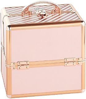 Beautify Make Up Organiser - Medium Size Pink Professional Travel Cosmetic Vanity Case - Lockable Makeup & Jewellery Storage, Nail Box - Aluminium Frame & Rose Gold Detailing