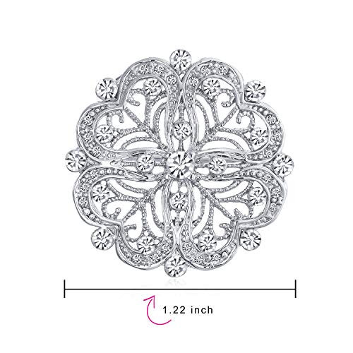 Bling Jewelry Vintage Antique Style Floral Heart Filigree Cz Brooch Pin For Women Silver Plated Brass #TOP3