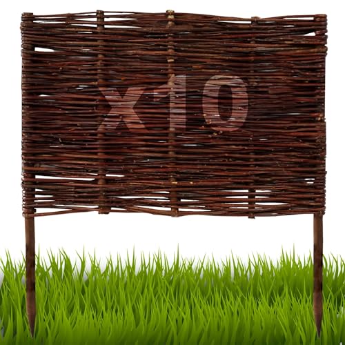 Floranica 10 Stück Beetbegrenzung aus Weide 60 cm x 60 cm Rasenkante aus Weidengeflecht Beeteinfassung Rasenkante Beetzaun Weidenzaun Palisade Abtrennung von Blumenbeetwegen Gartenbeeten