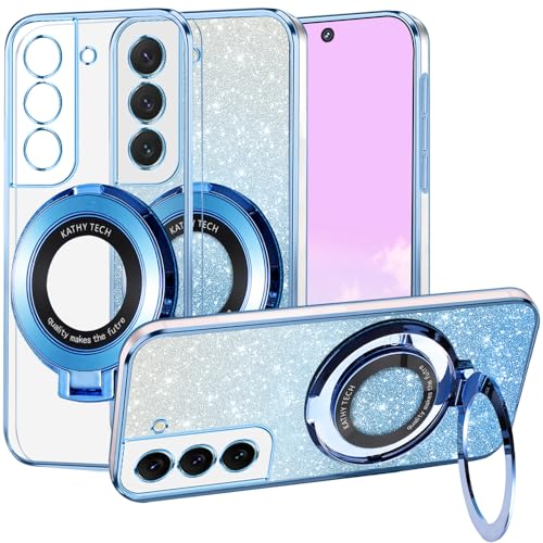 Coque Samsung S21 5G MagSafe paillettes bleue avec anneau support