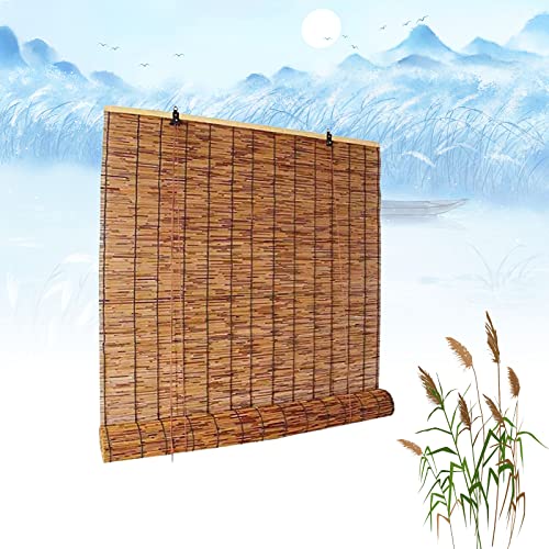 Cordless Retro Outdoor Reed Roller Blinds Retro Bamboo Roll Up Roman Roller Blinds Porch Blackout Roller Blinds Reed Roller Blind Privacy Protection Easy Installation/10×24In（W×H）/Brown #TOP3
