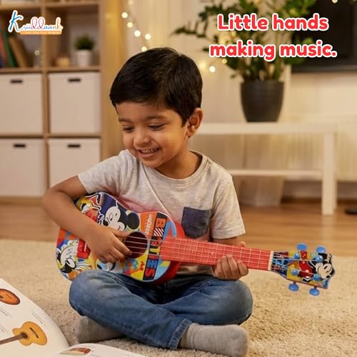 Image of Mickey Guitar for Kids (Big) - 4-String Musical Toy with Adjustable Tension, Fingerstyle Tab & Pick | Disney Mickey Mouse Theme | Portable Educational Gift for Boys & Girls Age 3+