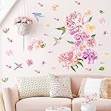 Colorful Floral Wall Decals Large Peony Flower Wall Stickers Peel and Stick Spring Pink Flowers Wall