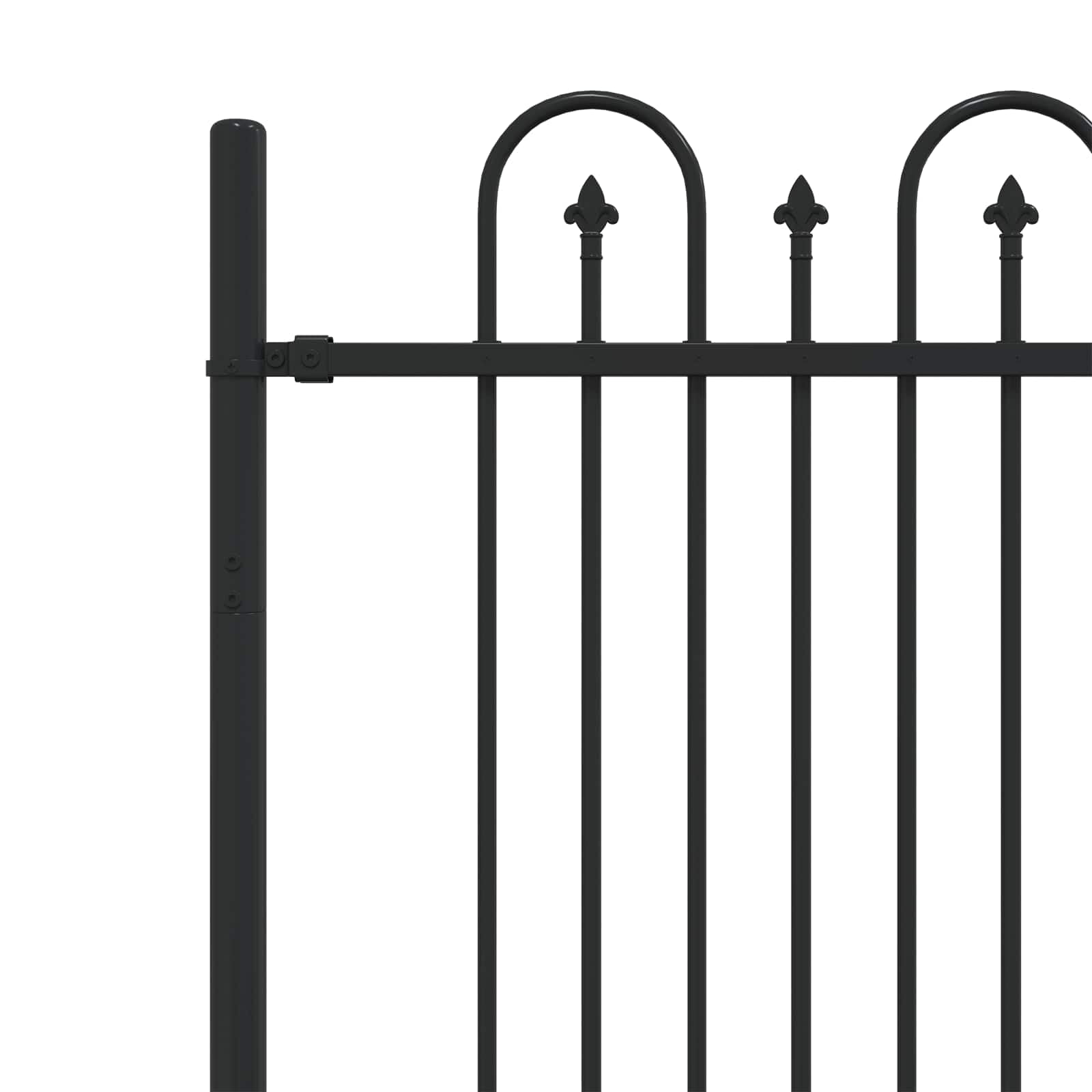 Valla de arco de encaje DRONTEN negro de acero pulverizado, 200 x 130 cm, elemento de valla con diseño puntiagudo para jardín, terraza, balcón y exterior, protección visual y cercado