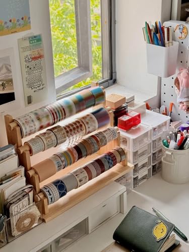 Image of Multi-Tier Wooden Washi Tape & Sticker Organizer, H-4