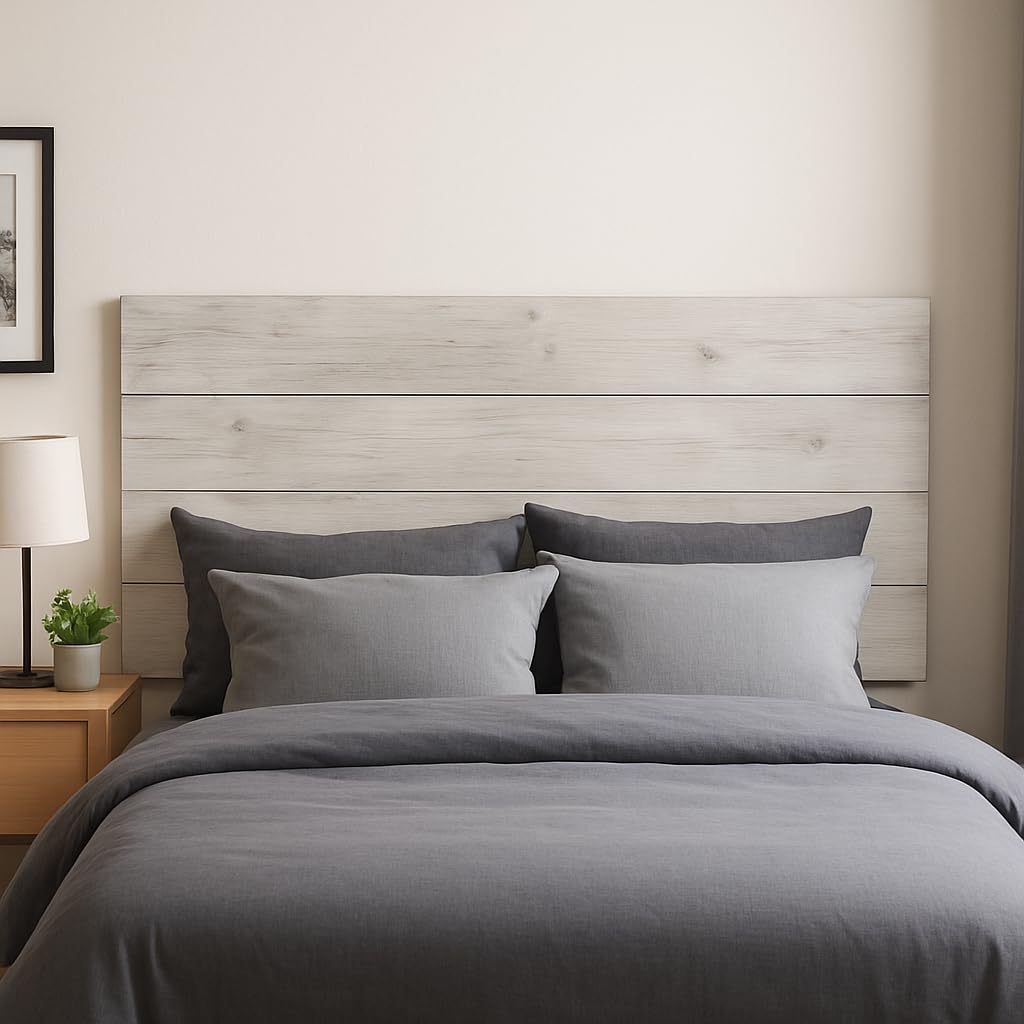 Cabecero Cama 150 y 160 cm Queen Size - Madera Maciza de Pino Estilo Nórdico - Hecho a Mano en España - Hiyori Blanco Envejecido