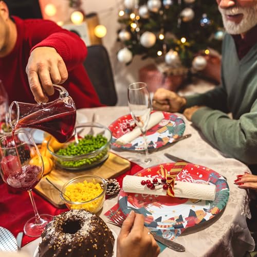 100 PCS Christmas Paper Plates and Napkins, Red Merry Christmas Santa Claus 9 Inch Party Paper Plates and Napkins, Disposable Tableware Set, Serve for 50 Guests – Image 7