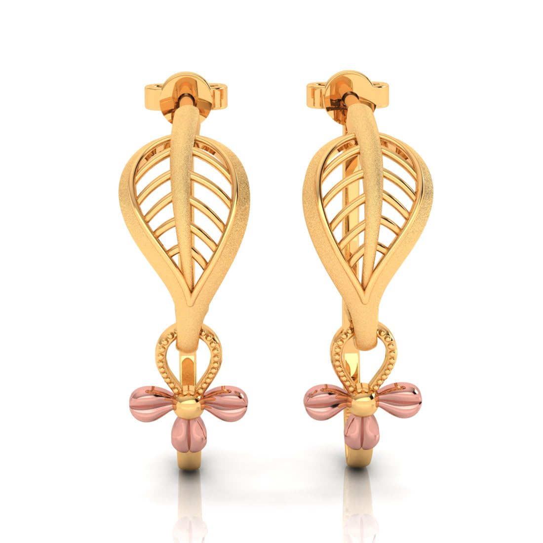 Womens 22KT (916) Yellow Gold Delicate Hanging Earrings With A Rose Floral Pattern And A Leafy Motif - 2.35 Grams-image-35