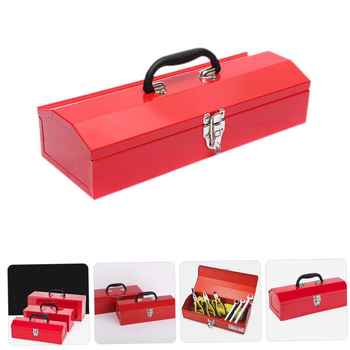 SHINEOFI Cassetta degli Attrezzi in Metallo Rossa, Portatile, in Lamiera Laminata a Freddo, Robusta e Resistente, per Officina e Riparazioni Domestiche
