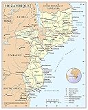Palmetto Posters 24x30 Laminated Poster: Large detailed political and administrative map of mozambique with cities roads railroads and airports