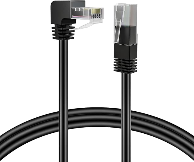 TNP Cat6 Ethernet Cable (Right Angle Down, 3 FT) - RJ45 90 Degree Network Connector 500 MHz 10 Gigabit Gold Plated Patch Plug Wire LAN Cord for PS4 Fire-Stick Xbox One Smart TV Gaming & Computer