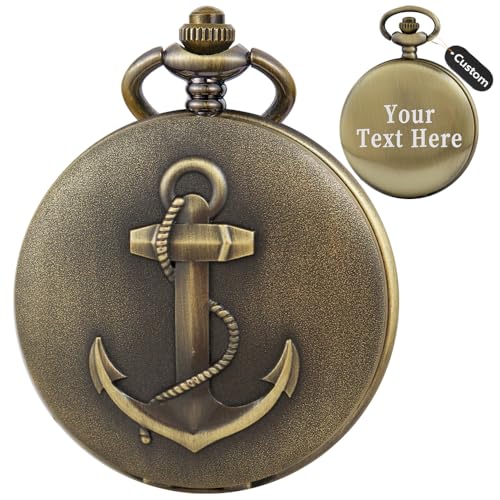 Image of Tiong Pocket Watch Anchor Pattern Design Roman Numerals Quartz with Chain Birthday Gifts