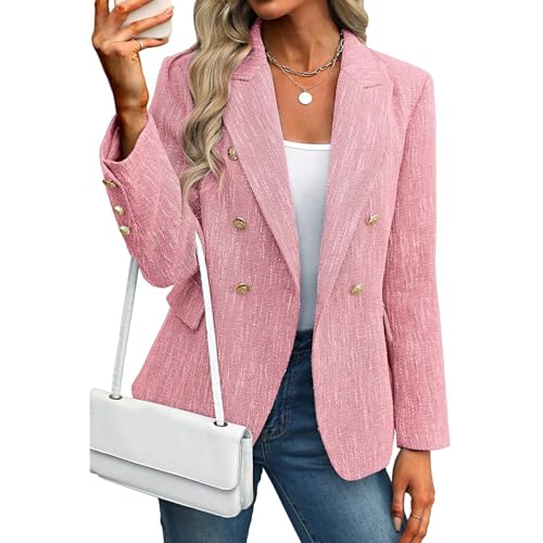 Blazer Mujer Talla Grande Fina Chaqueta Mujer Entretiempo De Negocios Casual Blazer Otoño Manga Larga Trabajo Traje Chaqueta Elegante Invierno 2#Rosa M