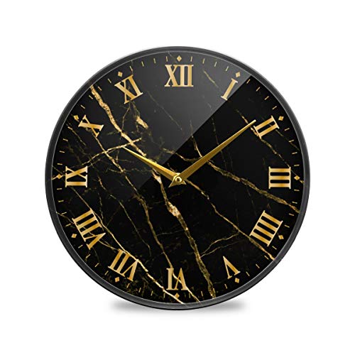 Alaza Black Marble Print Gold Lines Wall Clock Battery Operated Silent Non Ticking Clocks For Living Room Decor 12 Inch / 9.5 Inch #TOP30