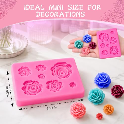 Image of HKNMTT 2Pcs Mini Rose Silicone Molds, 3D Flower Chocolate Fondant Moulds