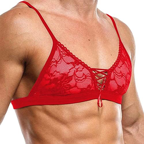 Un Uomo Che Indossa Un Reggiseno In Pizzo Rosso Fotografia Stock - Foto 6