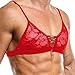 Sissy, biancheria intima da uomo, in pizzo, in raso, reggiseno a G, per uomo, biancheria intima seducente, trasparente, con reggiseno in pizzo, reggiseno da notte, Colore: rosso, M immagine