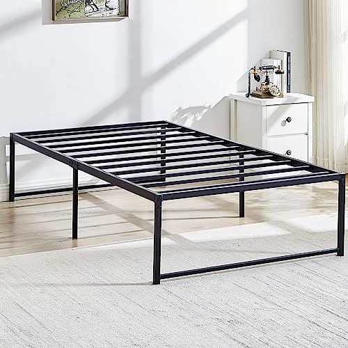 Vecelo 16" Metal Platform Tall Bed Frame,Mattress Foundation/No Box Spring Needed/Heavy Duty Steel Slat Support (Twin Size) #TOP25