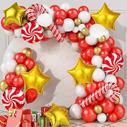 Globos de Feliz Navidad Hillylolly 100 Piezas Kit de Globos Navideños, Globos de Navidad Rojo Dorados Blanco, Globos de Látex, Kit de Guirnalda de Globos Arch, Globos de Navidad Decoraciones de Fiesta Cover