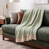 Americanflat 50x60 Throw Blanket - Soft and Breathable Cotton Throw Blanket for Couch, Bed, Chair - Decorative Blankets Perfect for Home, Office, or Outdoor Use - Sage and Beige Herringbone Design