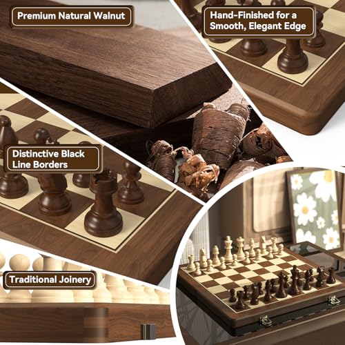 Set Magnético de Ajedrez y Damas de Madera 15" miniatura 5