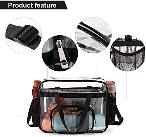 Large Clear Tote Bags Stadium Approved, See Through Crossbody Bag Transparent Bag + Adjustable Shoulder Strap