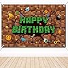 Decoraciones de cumpleaños de píxeles, telón de fondo de pancarta de feliz cumpleaños de 5×3 pies para celebración temática de minero TNT y píxeles para niños varones, suministros de fiesta de juegos