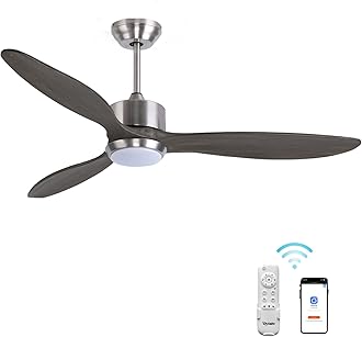 Ovlaim 52 inch Led Ceiling Fan DC Motor Ceiling Fan with Light Wood Ceiling Fan with Remote Control 3 Colors Change for Living Room, Bedthroom, Silver/Grey Wood Blades