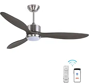 Ovlaim 52 Inch Solid Wood Ceiling Fans with Lights Remote Control, Quiet DC Motor Smart, 3 Blade Propeller Ceiling Fan for Bedroom Living Room
