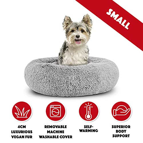 The Dogs Bed Sound Sleep Donut Dog Bed, Small Silver Grey Plush Calming Nest Bed - Image 3