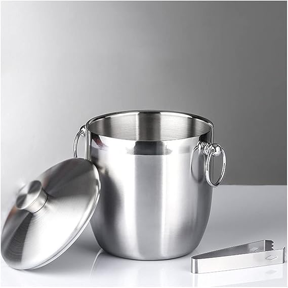 Amazon｜氷のバケツ アイスバケット二層ステンレススチール製の氷冷蔵バケツ家庭用ワインビール3Lカクテルバケツ冷凍庫シルバーバートンストン