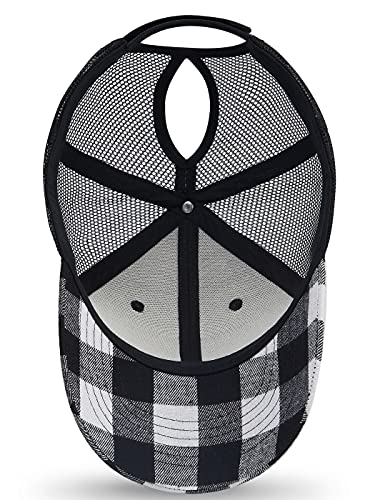 Image of Quanhaigou Trucker Hat - Mesh Snap Back - Unisex Adjustable Baseball Cap - Outdoor Hats for Men Women (Plaid Black)