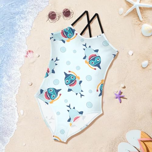 Shark Bubble Girls One Piece Swimsuits Summer Quick Dry Beach Bathing Suit3