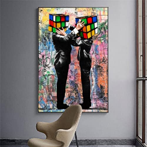 Toile Street Art Cube Magique pour raviver les murs blancs d'un salon au design abstrait