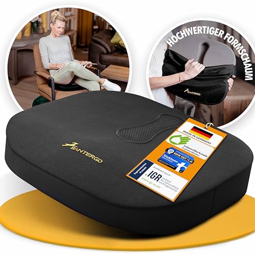 SANTERGO Orthopädisches Sitzkissen [PATENTIERT & FORMSTABIL] - Sitzkissen für Bürostuhl und Auto...