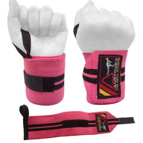 austodex - PINK LADIES_WEIGHT LIFTING GYM WRIST SUPPORT BODYBUILDING BAR STRAPS WRAPS GLOVES
