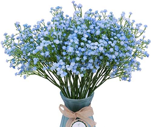 10 Pcs Baby Breath Artificial Flowers, Fake Gypsophila Bouquets, Real Touch Fake Flowers for Indoor Outdoor Wedding Decor DIY Home Party (Blue)