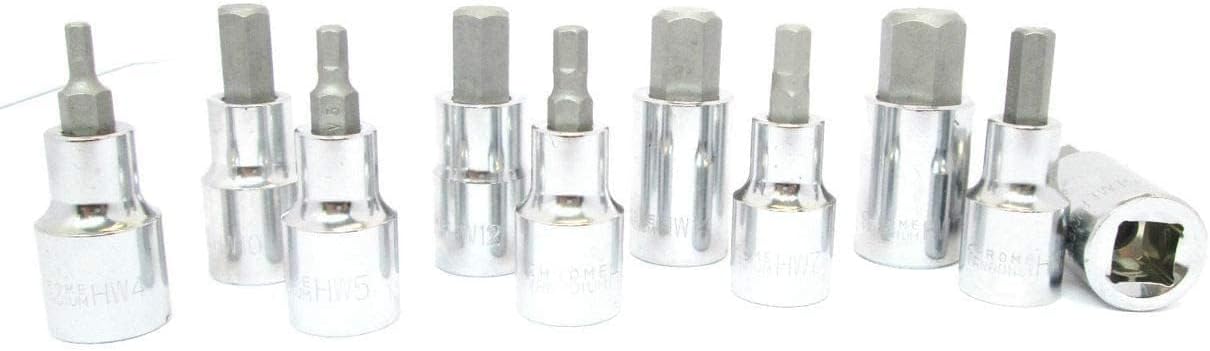US Pro Professional 10 Piece 1/2 inch Drive Hex Bit Socket Set B1695