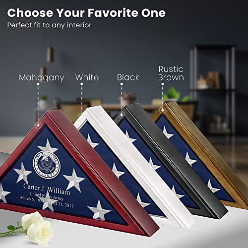 Glass Front Flag Display Case for Burial Flag - Wall Mounted 9.5 X 5 Feet Flag Box for American Veteran Flag and Folded Flag Display - Ideal for Honoring Military Service(Rustic Brown)