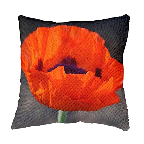 Coussin housse sequin paillettes bleu coquelicot rouge decoratif - 4