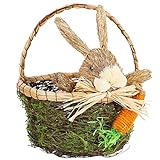 Juegoal Bunny Easter Woven Basket for Party Favors, Handmade Wicker Rattan Easter Candy Eggs Baskets for Kids, Cute Rabbit Picnic Hamper for Easter Egg Hunt Party Gifts Toy Storage