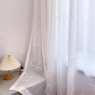 Cartoon 3D Animals Sheer Curtains for Kids Bedroom Living Room Grommet Top White Light-Filtering Embroidery Privacy Tulle Curtain for Boys Girls Bay Window Nursery Room 1 Panel (W52 L84 inch,White) - Buy now